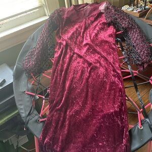 Velvet Burgundy Dress with Mesh Sleeves